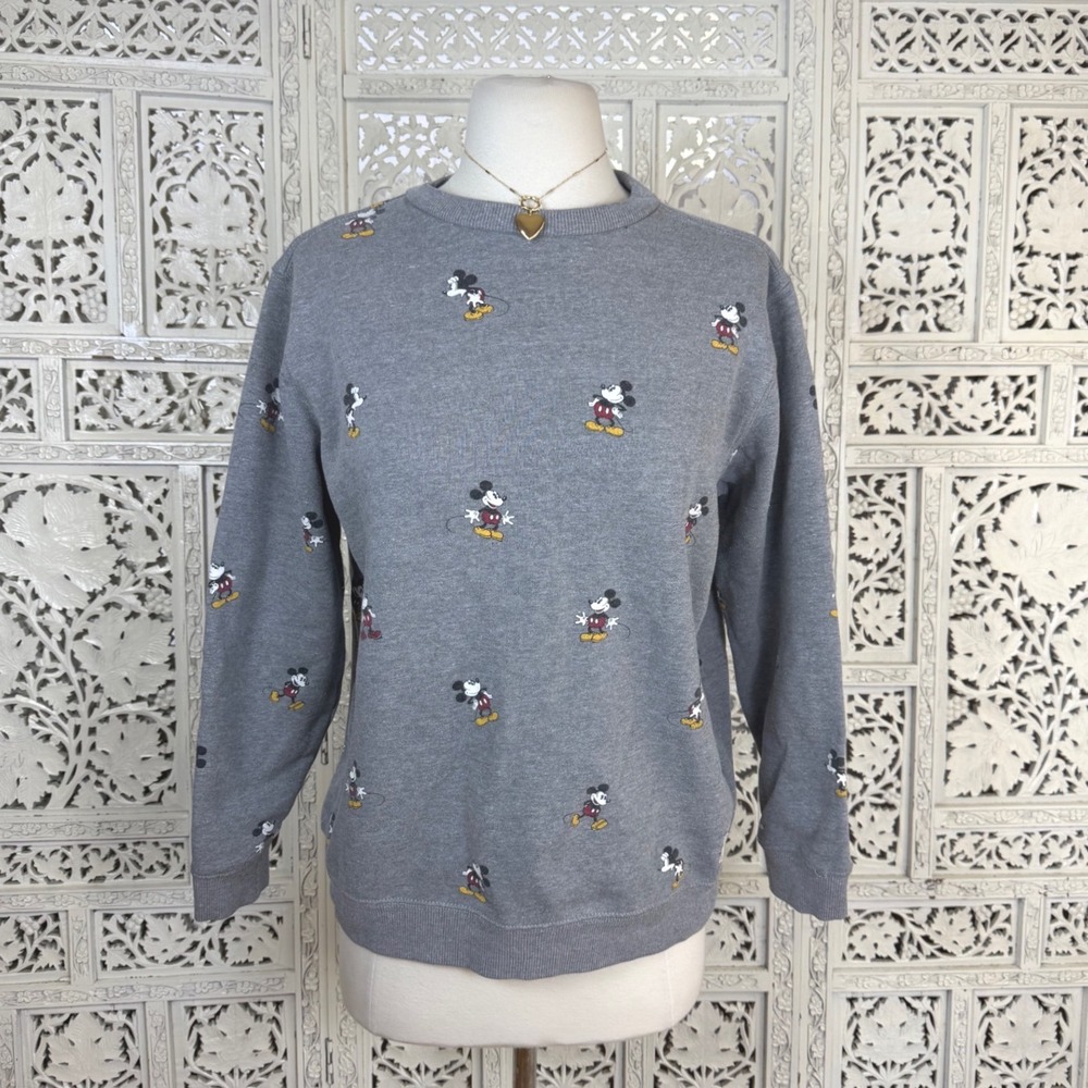 VANS Mickey Mouse Crewneck Sweatshirt Sz L fits M All Over Print Disney Gray